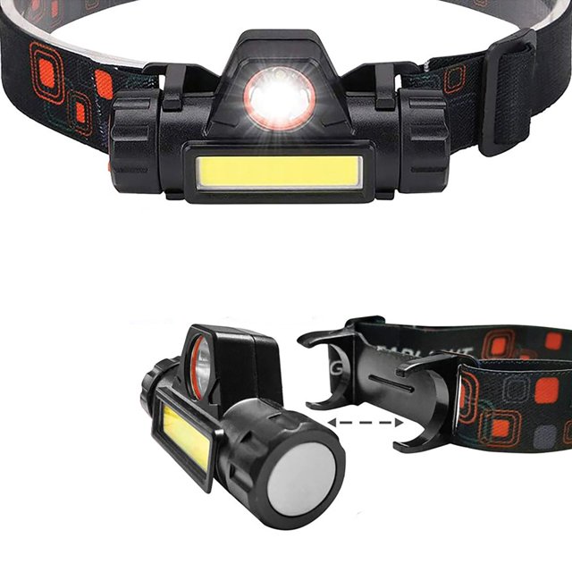 RCA - Swivel Headlamp with Headband, Detachable, Rechargeable, 350 Lumens
