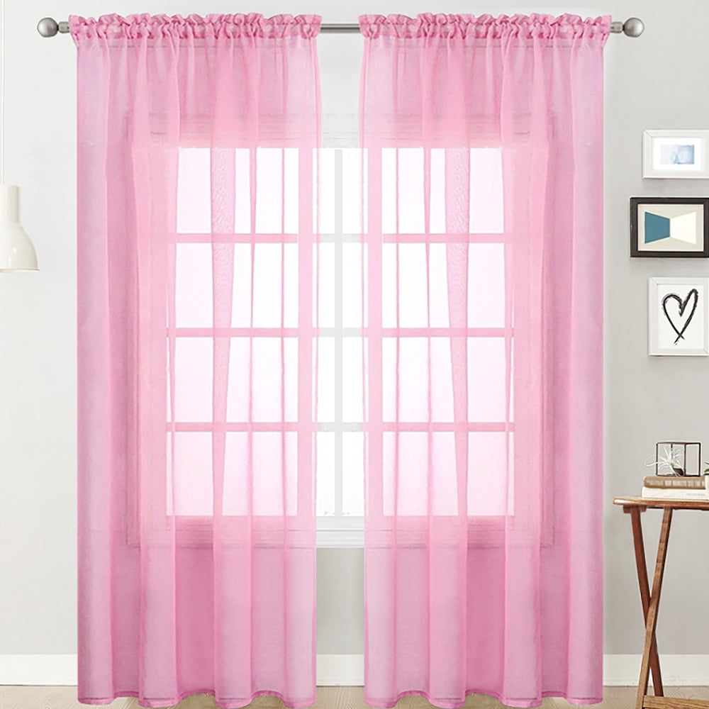 MAWCLOS Rideau de Fenêtre 2 Panneaux Rideaux Transparent Long Voile Transparent Poche pour Tringle Uni Blanc Habillages Basique Plusieurs Tailles Rose 2 Pcs-L : 20 Pouces x H : 98 Pouces