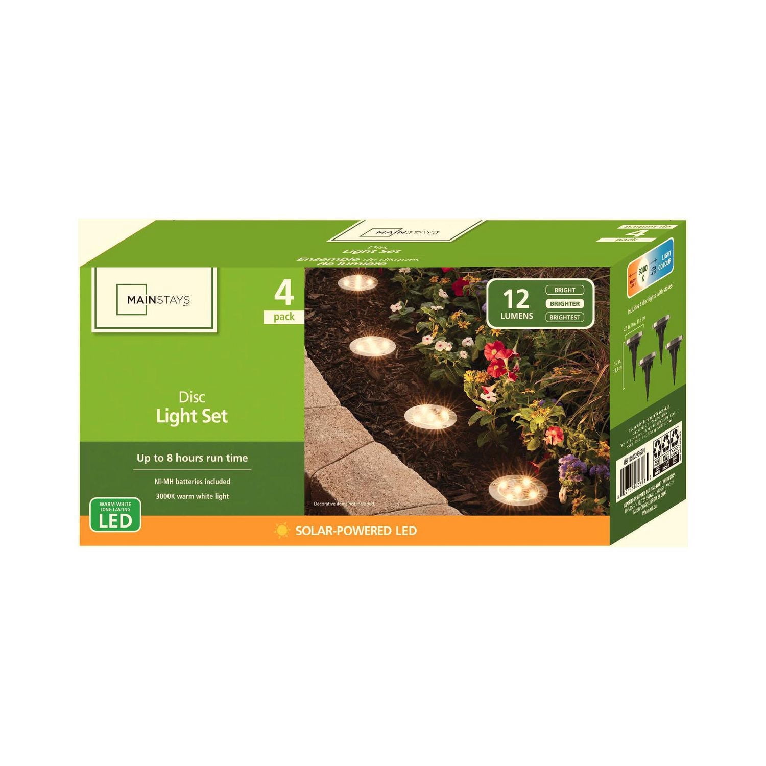 Lampes solaires en acier inoxydable Mainstays avec LED pour jardin, 12 lumens (4 paquet)