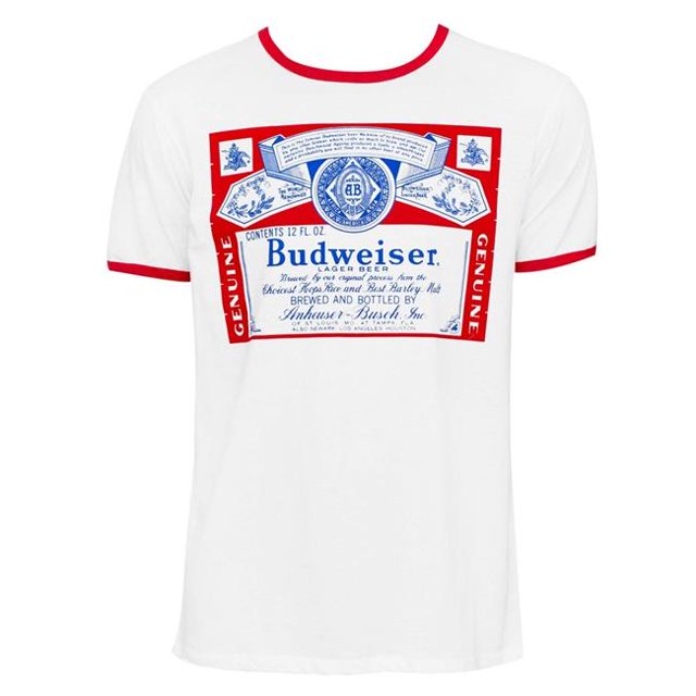Budweiser Mens White Ringer T-Shirt - Extra Large