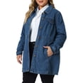 thumbnail image 4 of Plus Size Denim Jacket for Women Buttons Long Sleeve Jean Jackets 1X Blue, 4 of 6