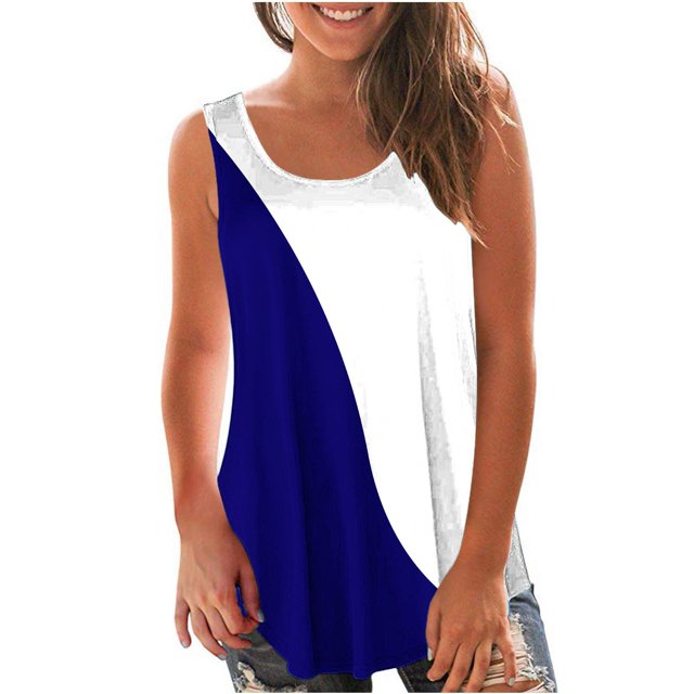 Yuyuzo Débardeurs pour Femmes Été Sans Manches T-Shirt Décontracté Col Rond Chic Color Block Blouse Fluide de Plage