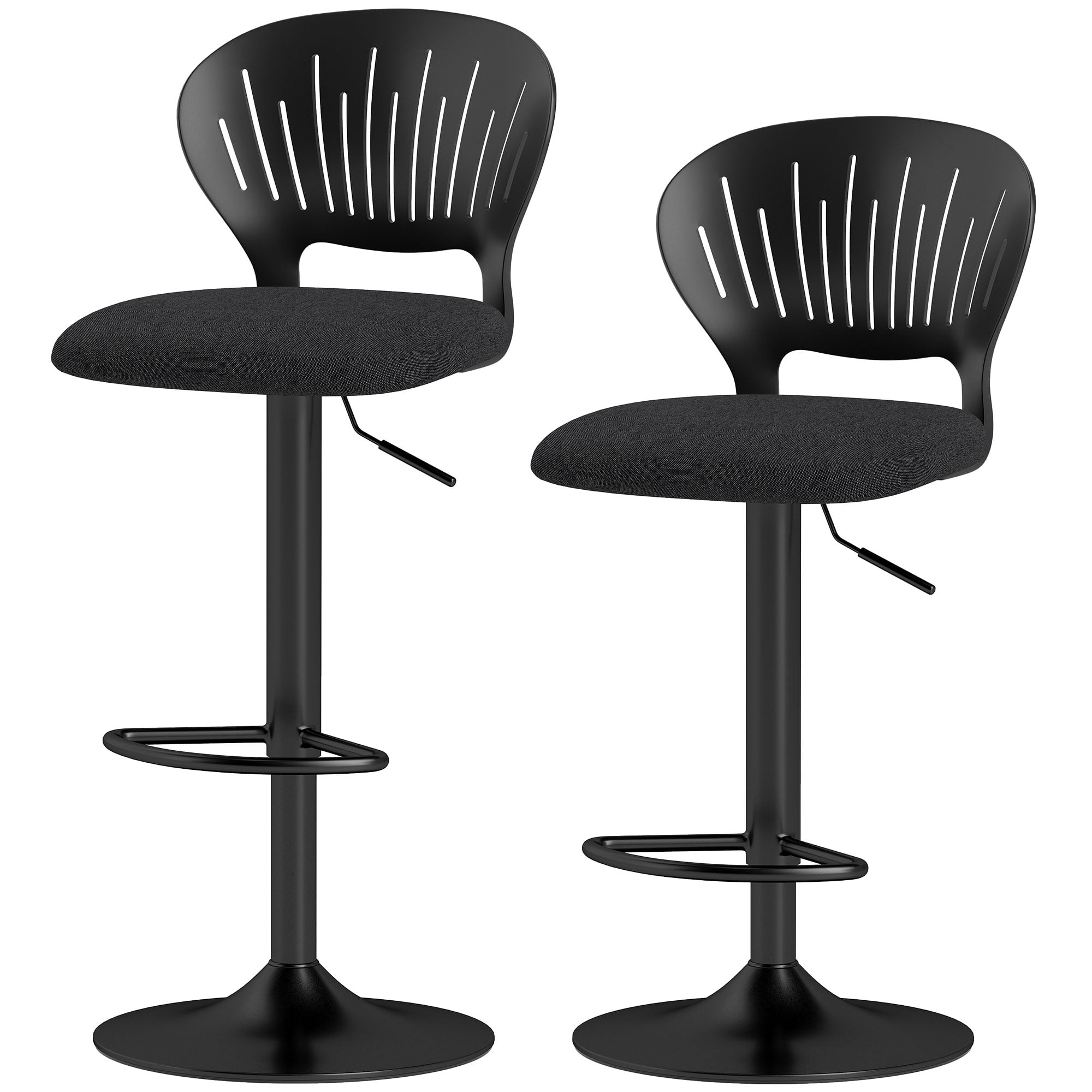 CoSoTower Bar Stools Set of 2, Modern Swivel Counter Height Barstools with Footrest and Hollow Backrest, Black