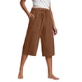 thumbnail image 1 of Kaemgyyd Womens Plus Size Capris Lounge Drawstring Cotton Linen Bermuda Shorts Flowy Wide Leg Beach Vaction Cropped Trousers, 1 of 6