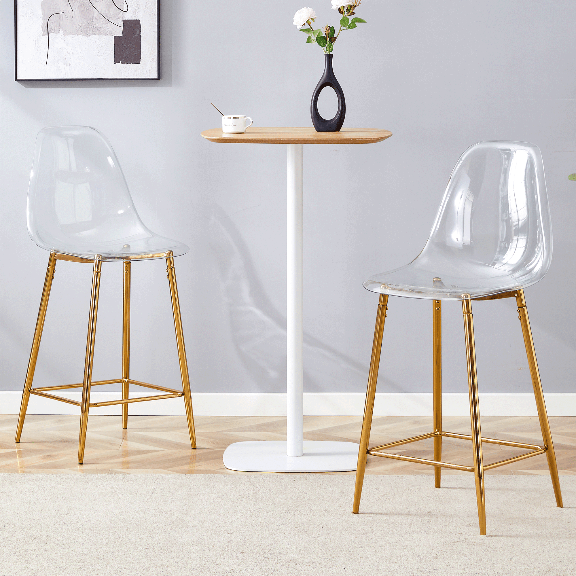 Noble House Modern Minimalist Bar Stool Set of 2,Integrated Backrest,Gold