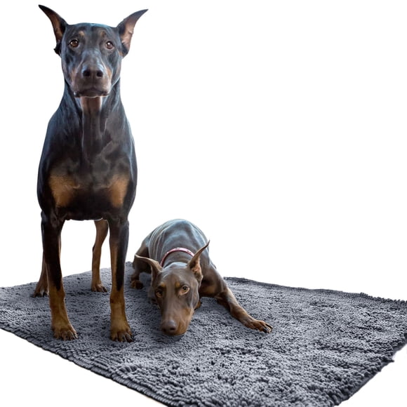 Soggy Doggy Doormat with Plain Design Microfiber Chenille Indoor Wet Dog Mat for Muddy Paws and Drying Ultra-Absorbent Dog Mats for Sleeping and Lounging Gray