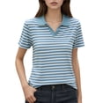thumbnail image 1 of Fgnfyis T-Shirt à Manches Courtes Rayé pour Femme, Col Rond Décontracté, Haut pour Usage Quotidien Printemps Été Automne, Blouse Confortable avec Design de Col Classique, Hauts pour Femmes Décontractés Bleu Ciel TG, 1 of 5