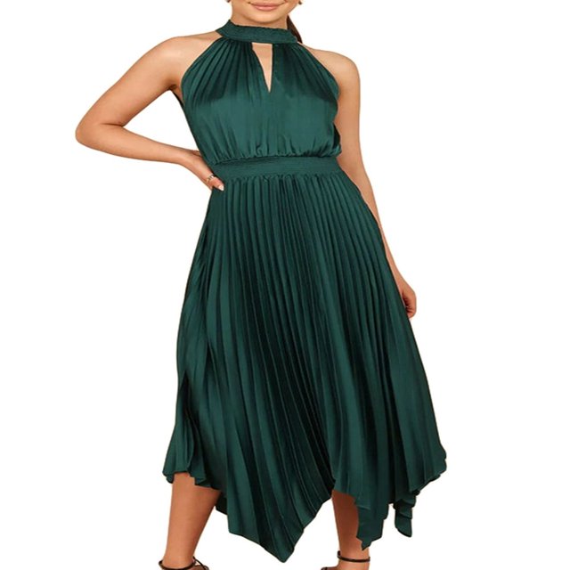 Fashionable Sleeveless Midi Dress for Women in Solid Color