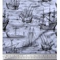 thumbnail image 1 of Soimoi Poly Georgette Fabric Waves & Ship Ocean Print Fabric by The Yard 42 Inch Wide, 1 of 3