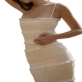 thumbnail image 3 of EIMELI Robe Longue Moulante pour Femmes Été Plissée avec Dentelle Robe de Soirée à Bretelles Spaghetti Col Carré, 3 of 6