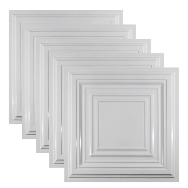 Great Lakes Tin 2ft x 2ft Tin Ceiling Tiles, 5 Pack, Gloss White, Class A Fire Rated