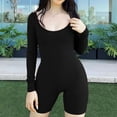 thumbnail image 2 of Womens Yoga Jumpsuits One Piece Workout Ribbed Long Sleeve Rompers Outfits U Neck Sport Exercise Jumpsuits Bodysuits, 2 of 7