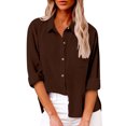 thumbnail image 1 of Yuyuzo Plus Size Tops for Women Long Sleeve Lapel Collared Cotton Linen Solid Color Button down Shirts with Pockets, 1 of 7