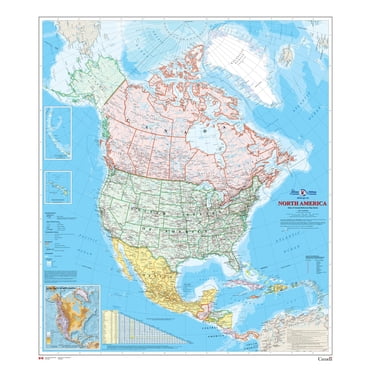 Carte Murale de l'Amérique du Nord - Atlas du Canada - Affiche 34 x 39 Pouces - Plastification à l'Avant