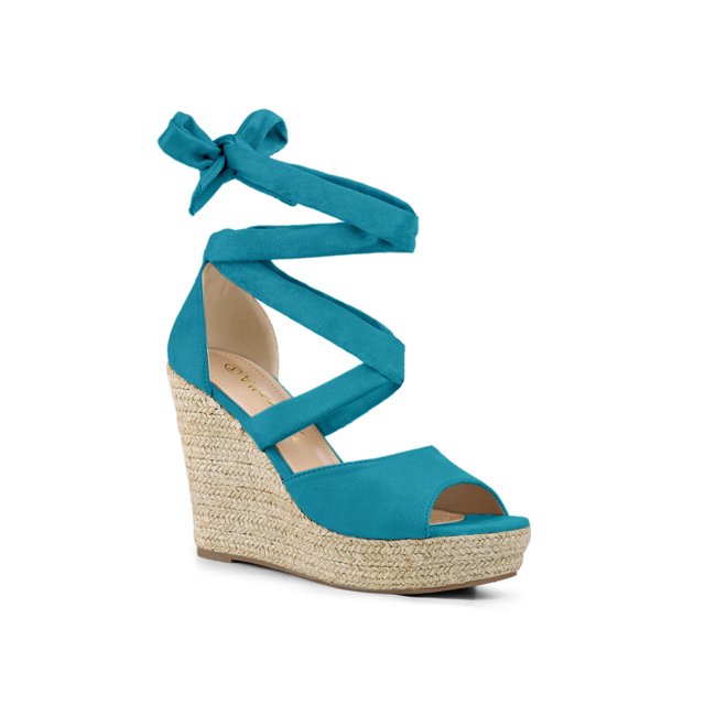 BLISSFUL STEP Chaussures pour Femmes Espadrilles à Lacets Sandales Compensées à Plateforme Sarcelle 10