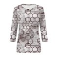 thumbnail image 4 of Hauts à Manches 3/4 pour Femmes Été Mode pour Femmes T-shirt Ample Imprimé Blouse à Manches 3/4 Col Rond Hauts Décontractés Blouses pour Femmes en Liquidation, 4 of 5