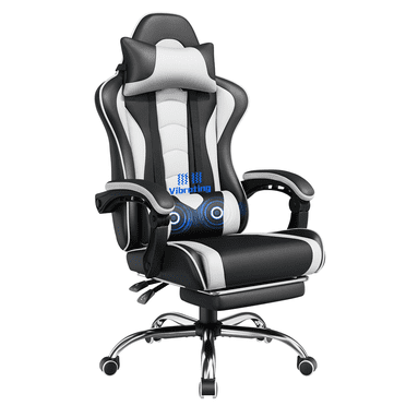 Yaheetech High Back Ergonomic Gaming Chair with Slide Out Footrest, Black/White