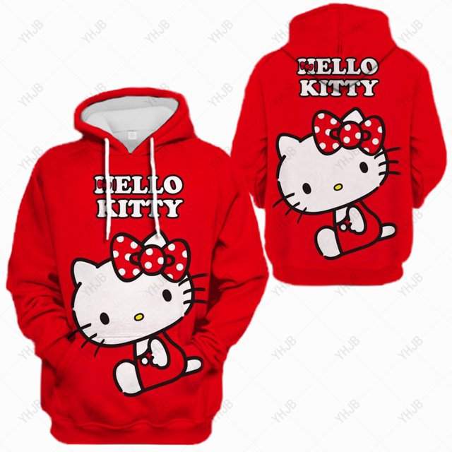 Hello Kitty Print Design Hoody For Women Pocket Street Sweatshirt Hip Hop Style Fleece Hoodie All-Match Comfortable Clothes HOEMLIN