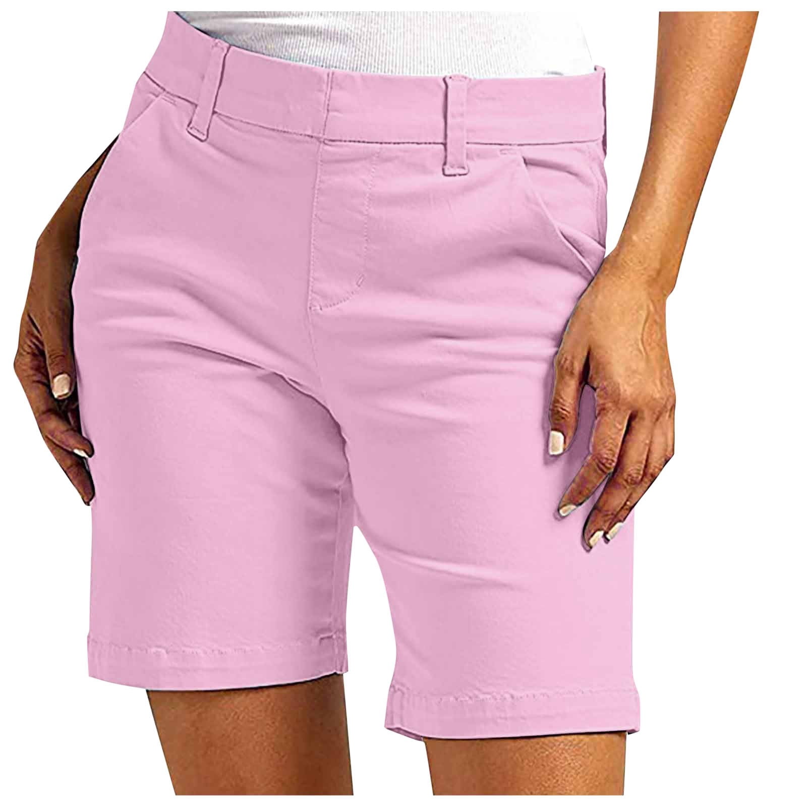 WEIYLL Womens Pants Summer Solid Color Comfortable Straight Five Point Leggings Pockets Pink Trousers size M