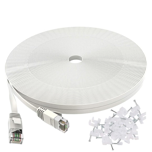 Ethernet Cable 50 Ft White - Flat Internet Network Lan Patch Cords