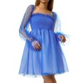 thumbnail image 1 of Robe Décontractée Femme Été Couleur Unie Col Carré Manches Longues Transparentes une-Pièce S/M/L/TG, 1 of 5