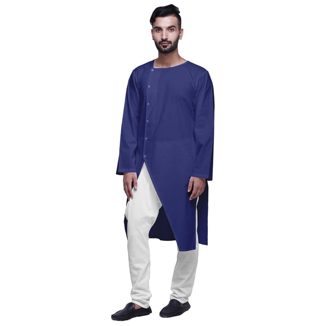Atasi Button Down Asymmetrical Kurta For Men Solid Long Sleeve Kurta For Men