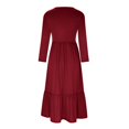 thumbnail image 4 of Liquidation! Hontri Robes pour Femmes 2024 Robe à Col Rond Plissée Unie à Manches Longues Évasée Décontractée Robes pour Femmes Rouge,P, 4 of 4