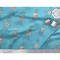 thumbnail image 2 of Soimoi Blue Silk Fabric Tree Stump & Owl Cartoon Print Fabric by Yard 42 Inch Wide, 2 of 3