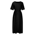 thumbnail image 4 of QIPOPIQ Robes pour Femmes avec Poches Manches Courtes Robes Décontractées Col Rond Robe d'Été Unie Manches Mi-Longues Robe Fendue avec Ceinture Offres 2023, 4 of 6