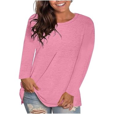 Lmnyox Long Sleeve Basic Shirt for Women Plus Size Crew Neck Plain T Shirt Oversized Casual Pullover Tee