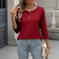 thumbnail image 4 of Lenpel Hauts pour Femmes à Manches 3/4 Printemps Été Col Ras du Cou Quart de Bouton T-Shirts Décontractés Tunique Tee Blouses, 4 of 7