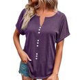 thumbnail image 1 of Birdeem Womens Summer Solid Color V-Neck Button Top Short Sleeve Lapel Shirt, 1 of 8