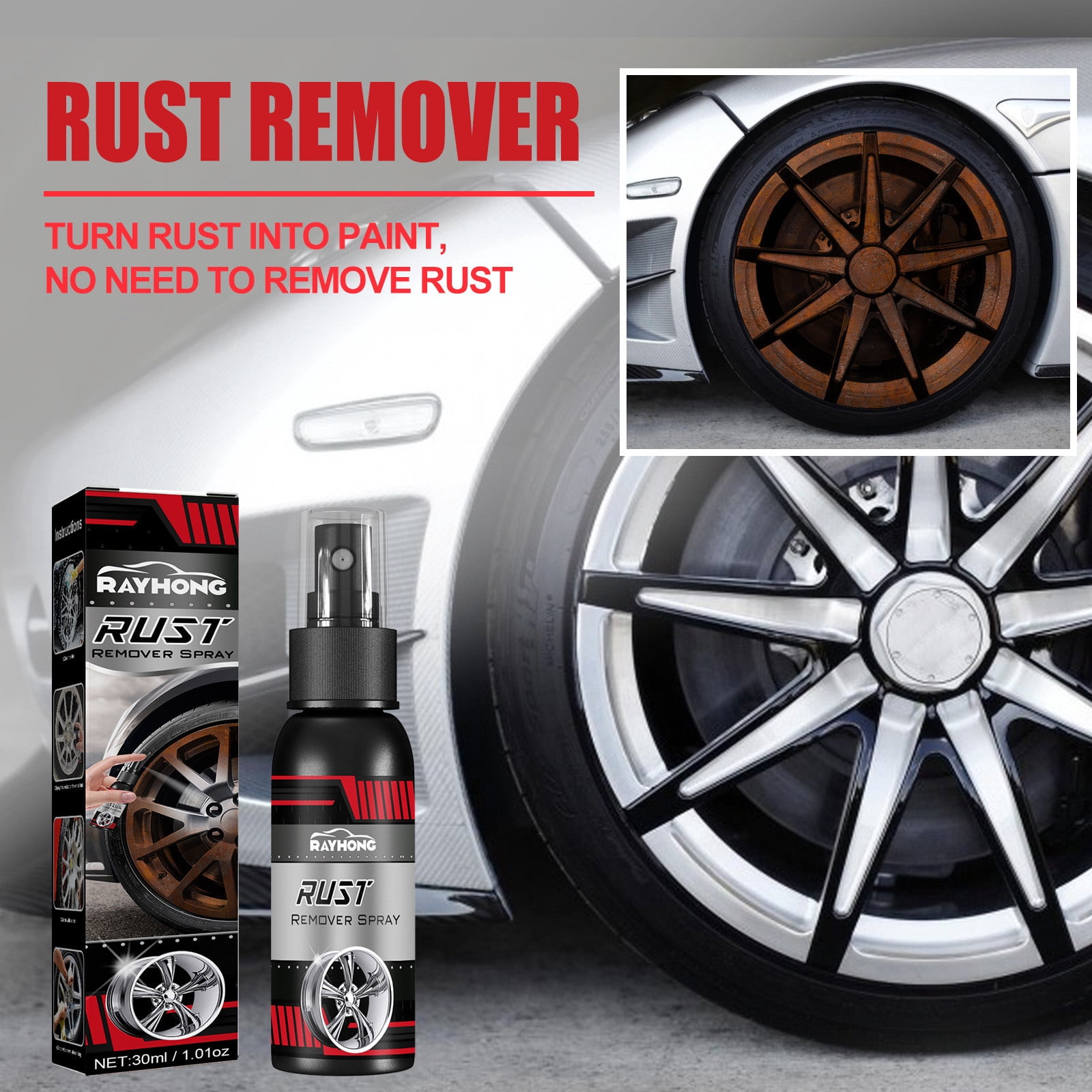 YOTQUSKI New Rust Remover for Steel & Iron, Heavy Duty Rust Remover for Metal, Car Scratch Remover Spray, Iron Stain Cleaner with Cloth for Metal, Tools, Cars, Chains