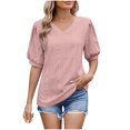 thumbnail image 1 of Annhoo Hauts d'Été pour Femmes 2025 Blouses à Col Rond à Œillets Manches Bouffantes Décontractées Tendance Unies pour Sortir, 1 of 8