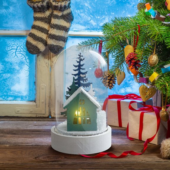 Lampe Bouteille en Verre Scène de Neige de Noël Ornement Décoratif Lumineux avec Lumières DEL Colorées Déco Cadeau pour Table Étagère Manteau de Cheminée Ou Village de Noël