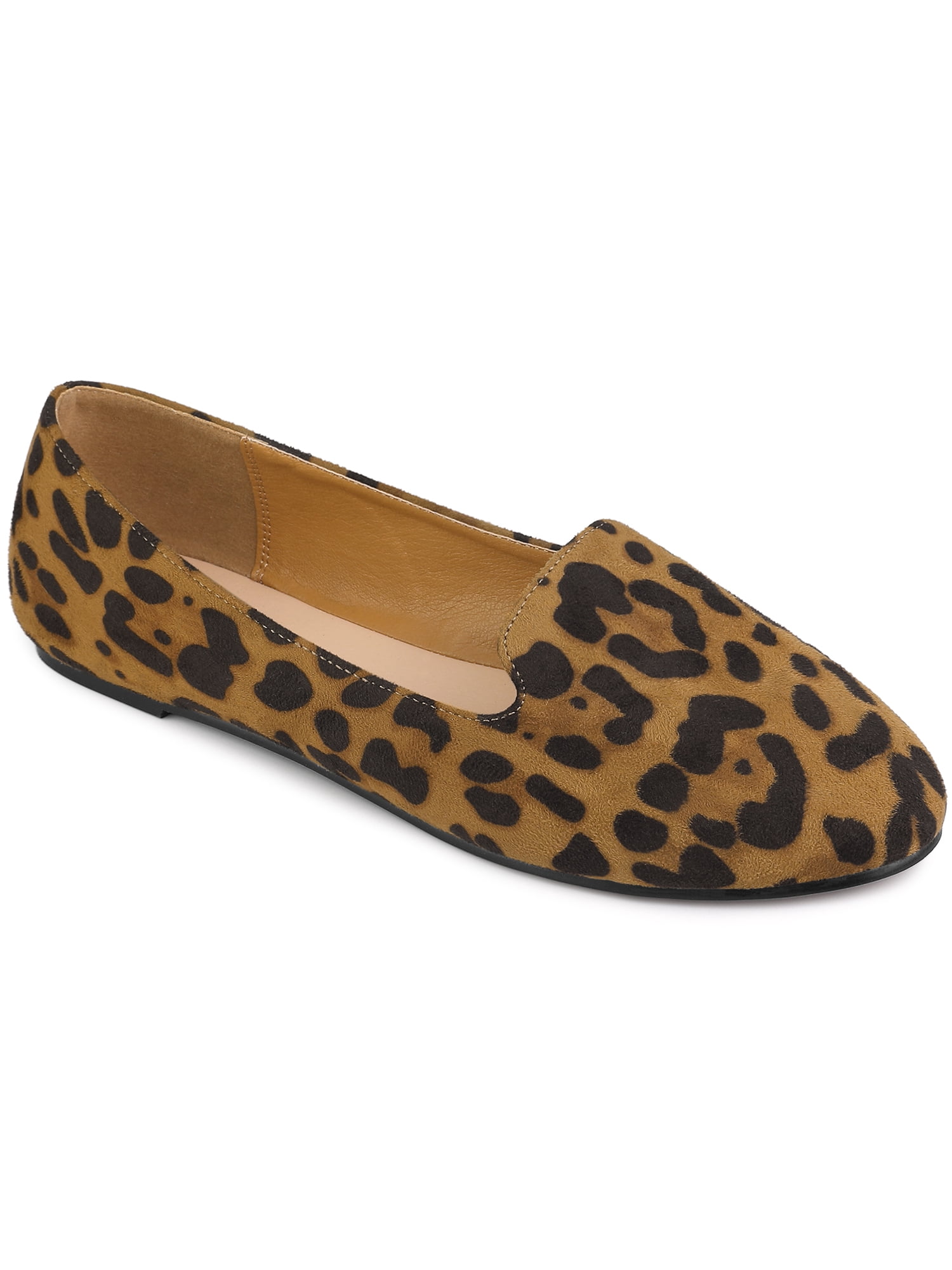 BLISSFUL STEP Women's Flats Faux Suede Round Toe Slip on Ballet Flats Leopard 7