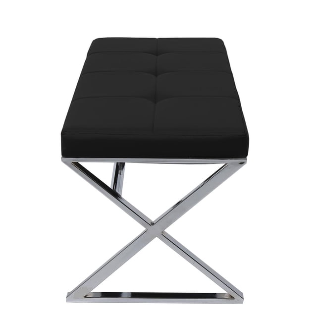 Canadian Banc Chris à silhouette Rectangulaire Moderne avec Siège Rembourré en Similicuir Noir et Pattes en X Chromées Polies, Idéal pour les Meubles d'Entrée Ou comme Banc de Rangement au style Contemporain Épuré.