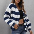 thumbnail image 1 of RXIRUCGD Chandail Ample à Fermeture Éclair pour Femme, Tissé, à Rayures, Patchwork, Semi-Col Roulé, Manches Longues, Col à Revers, Haut/chemise, Bleu, Taille : L, 1 of 9