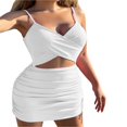 thumbnail image 4 of Robe Courte Sans Manches pour Femmes à Découpes, Froncée, à Bretelles Spaghetti, Robe de Soirée, 4 of 7