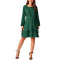 thumbnail image 2 of INSPIRE CHIC Robe Patineuse Mini Évasée pour Femme d'Automne à Col Rond à Manches Longues avec Ceinture à la Taille à Volants TG Vert Foncé, 2 of 5