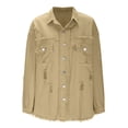 thumbnail image 4 of LOVZFMLL Vestes pour Femmes Mode à Manches Longues Décontractée à Boutons Veste en Denim Ample avec Franges et Trous Hauts, 4 of 6
