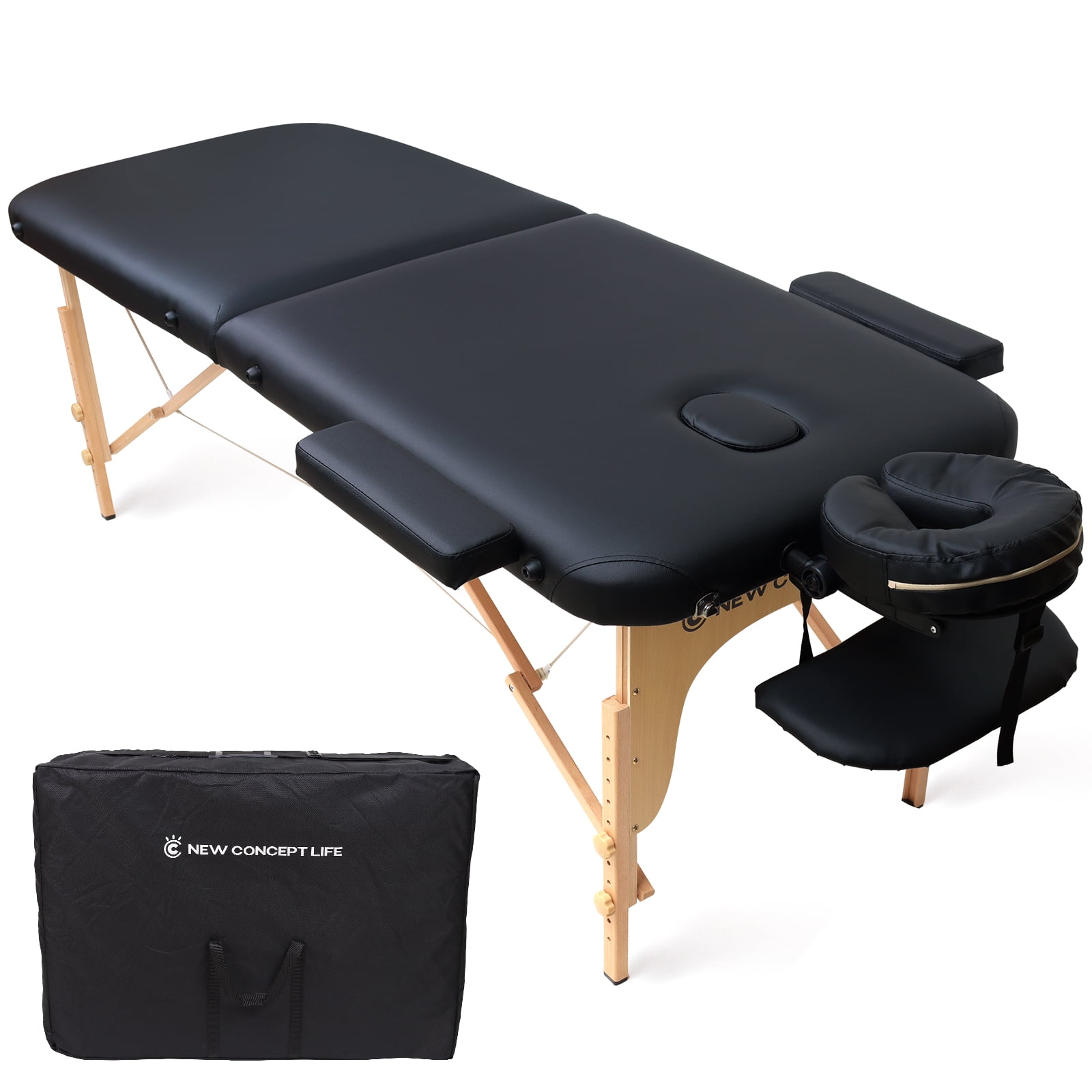 Extra-Wide Portable Massage Table, 73" Length, 28" Width Professional SPA Massage Bed with Thick Cushion. 2 Folding Height Adjustable SPA Bed with Face Cradle, Arm Rests & Carrying Bag (Beech, Black)