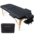 thumbnail image 1 of Extra-Wide Portable Massage Table, 73" Length, 28" Width Professional SPA Massage Bed with Thick Cushion. 2 Folding Height Adjustable SPA Bed with Face Cradle, Arm Rests & Carrying Bag (Beech, Black), 1 of 7