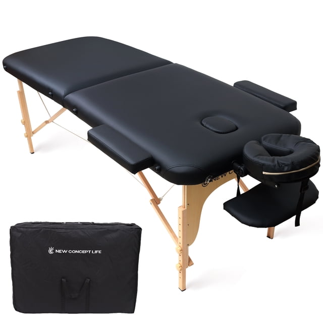 Extra-Wide Portable Massage Table, 73" Length, 28" Width Professional SPA Massage Bed with Thick Cushion. 2 Folding Height Adjustable SPA Bed with Face Cradle, Arm Rests & Carrying Bag (Beech, Black)