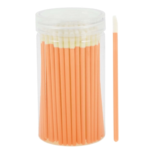 Unique Bargains 100 Pcs Disposable Barreled Solid Rod Lip Brush for Vacation Orange Plastic Flocking