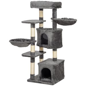 CoSoTower 52.5" Tour de l'arbre de chat avec des poteaux de Scratching, Condos de chat, Lit, Plateformes, Hammocks, pour les chats intérieurs, Gris foncé