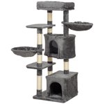 CoSoTower 52.5" Cat Tree Tower with Scratching Posts, Cat Condos, Bed, Platforms, Hammocks, for Indoor Cats, Dark Grey