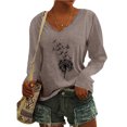 thumbnail image 2 of Yuyuzo Womens Basic Fall Tops V Neck Long Sleeve Dandelion Pattern Comfy Tunic Top Tees Pullover Blouse, 2 of 4