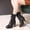 Black, variant on EGNMCR Womens Mid Knee High Boots, Women's Middle Mid Calf Boots Women's Plus Velvet Comfortable Wine Glass With High Heel Lace Up Women shoes