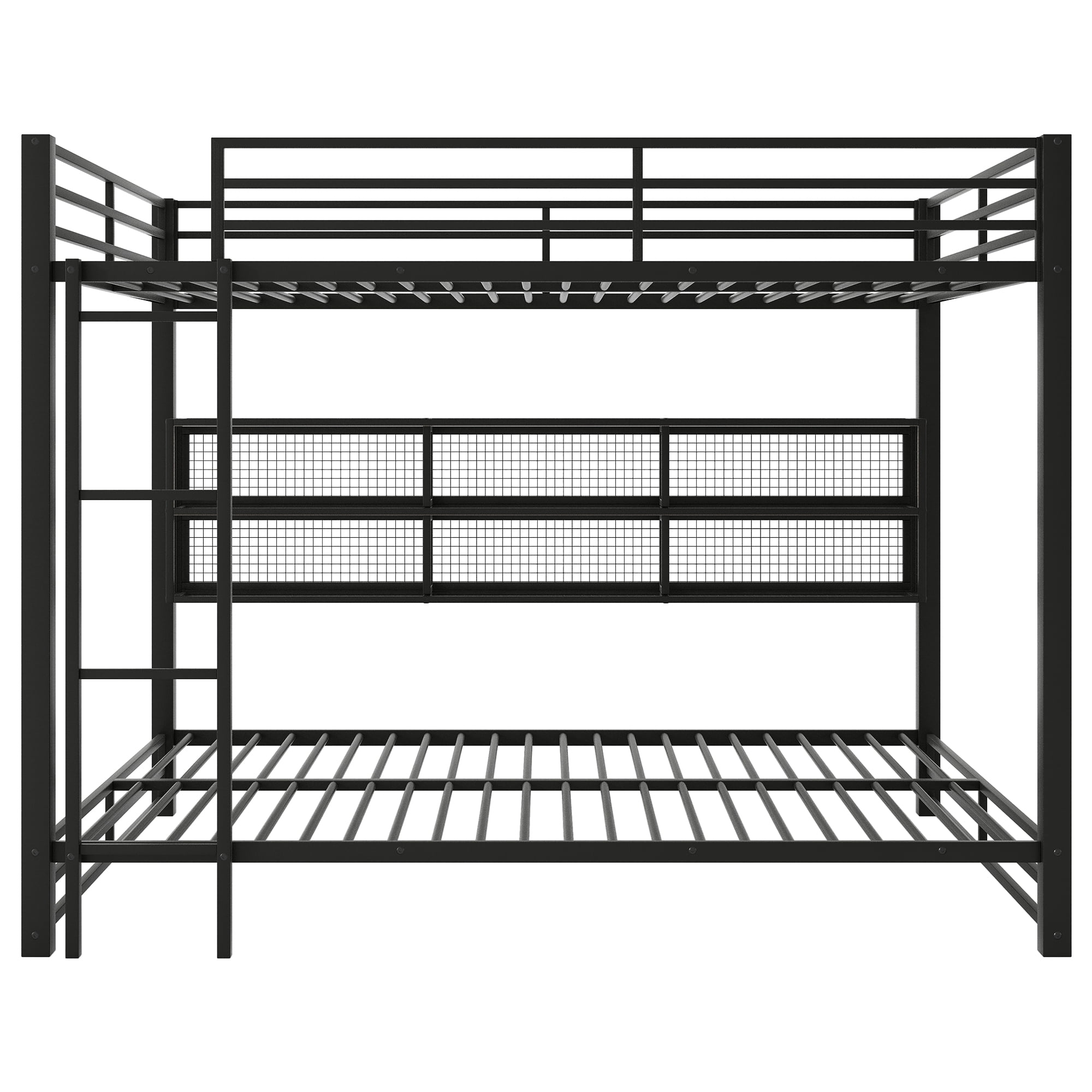 Noble House Metal Queen over Queen Bunk Bed with Storage Cabinets and LED, Black